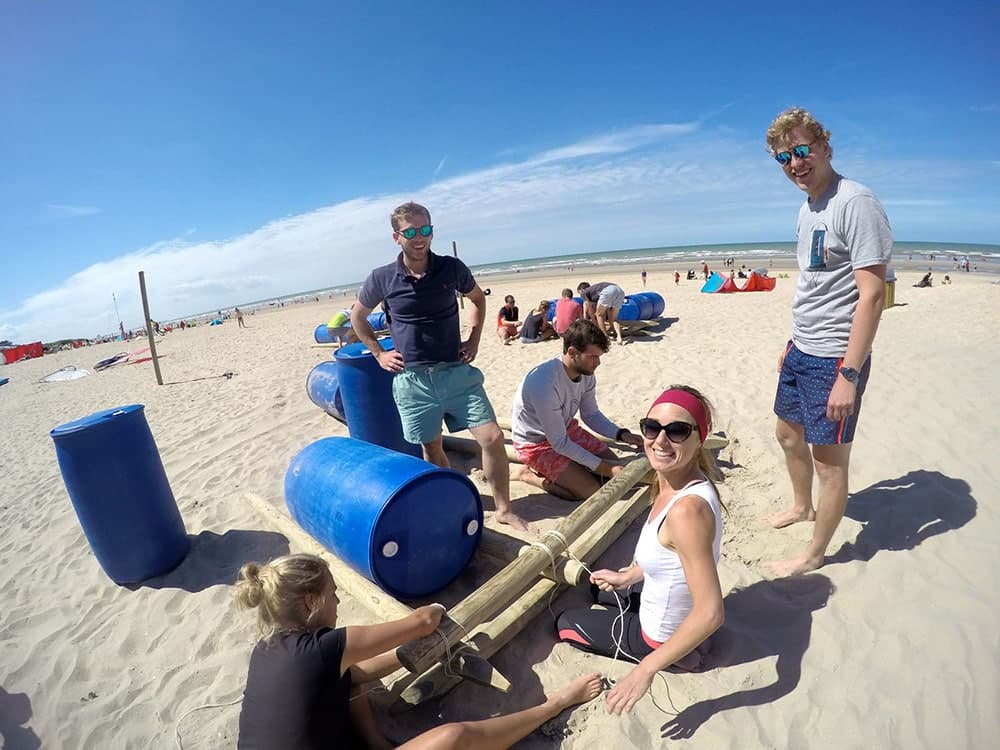 Raft building at sea in De Panne